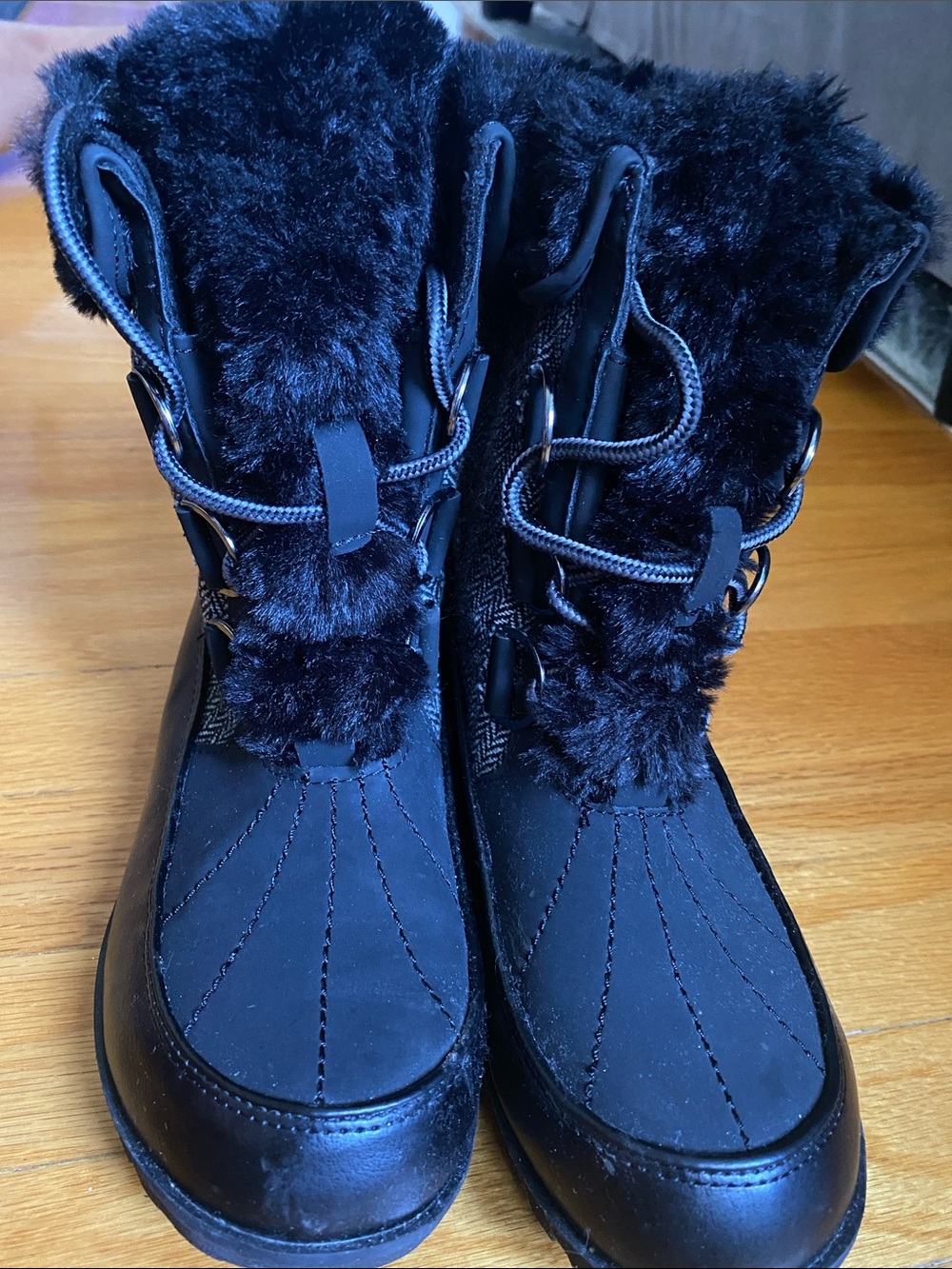 JBU Black Faux-Fur Winter & Rain Boots